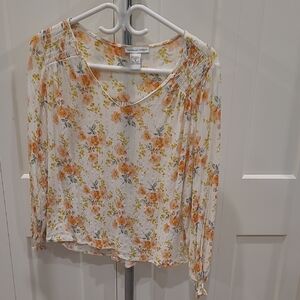 cupcakes & cashmere White Blouse with Orange & Yellow Floral Print